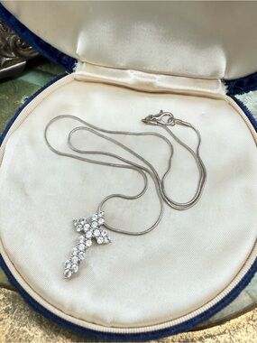 Vintage vermeil crystal cross pendant necklace